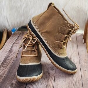 Sorel Out N About Rain Boots Womens 7.5 Elk Black Leather Waterproof NL2133-286